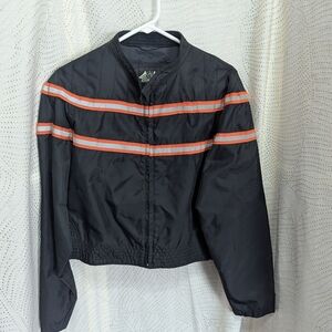 Stylish Black Bomber Jacket with Orange Stripes